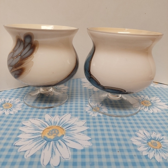 Zorza Hand-blown Opaque & Blue Art Glass Tealight/Bud Holders - Picture 3 of 11